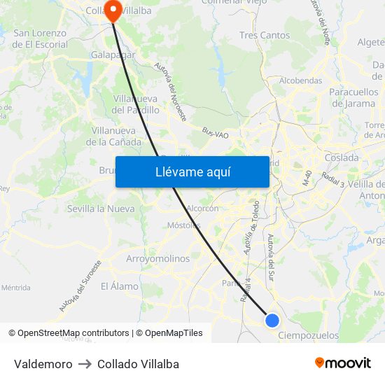 Valdemoro to Collado Villalba map