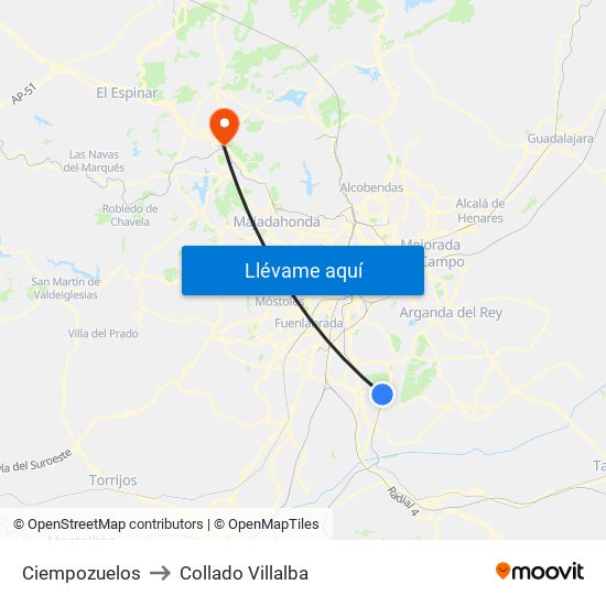 Ciempozuelos to Collado Villalba map