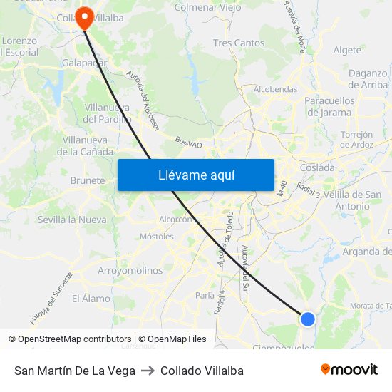 San Martín De La Vega to Collado Villalba map