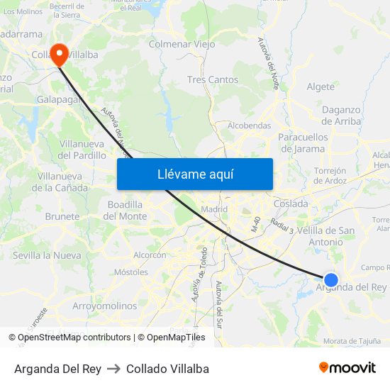 Arganda Del Rey to Collado Villalba map