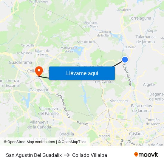 San Agustín Del Guadalix to Collado Villalba map