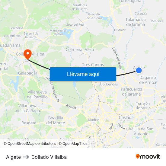 Algete to Collado Villalba map