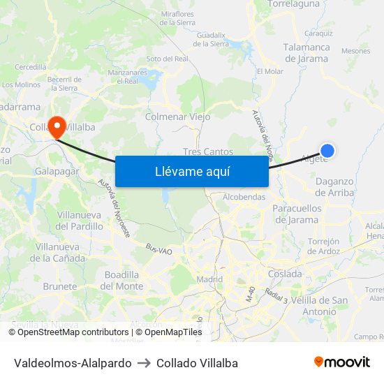 Valdeolmos-Alalpardo to Collado Villalba map