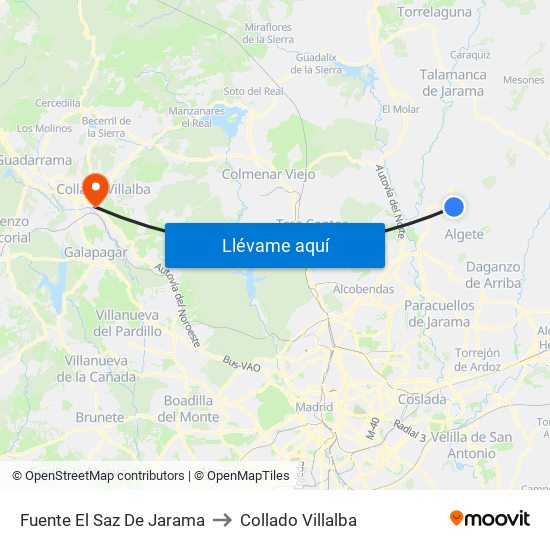 Fuente El Saz De Jarama to Collado Villalba map