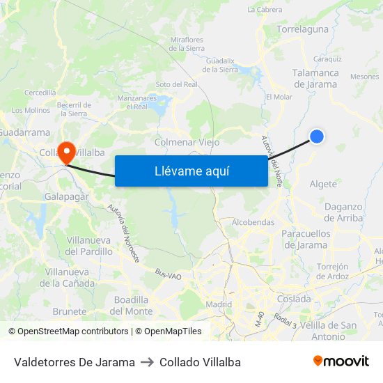 Valdetorres De Jarama to Collado Villalba map