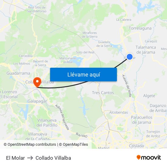El Molar to Collado Villalba map