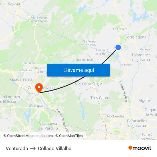 Venturada to Collado Villalba map