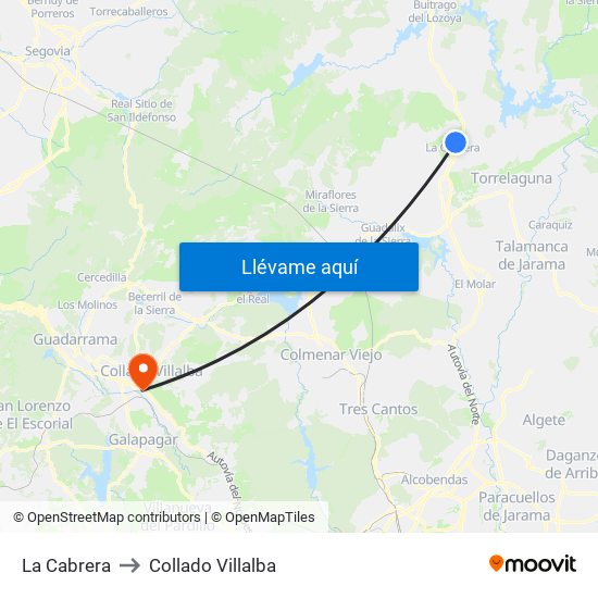 La Cabrera to Collado Villalba map