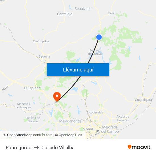 Robregordo to Collado Villalba map