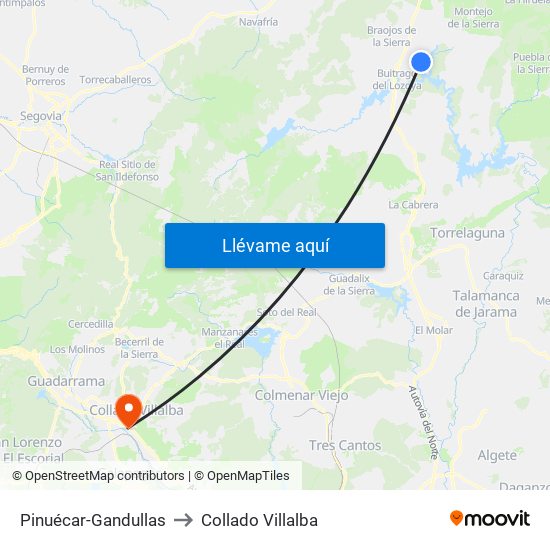 Pinuécar-Gandullas to Collado Villalba map