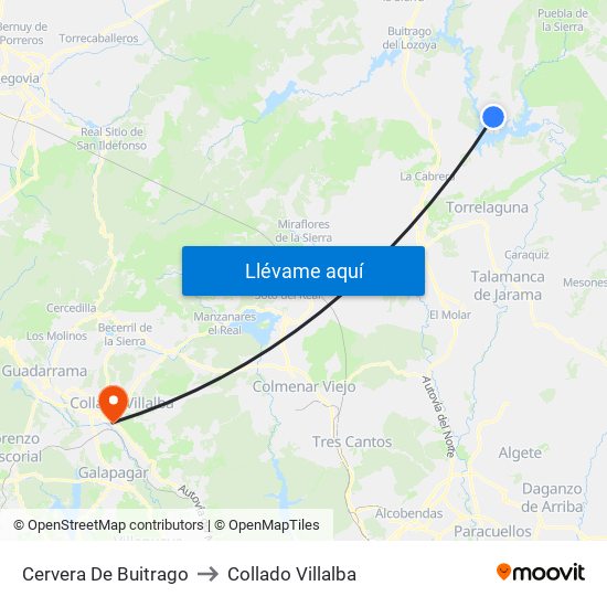 Cervera De Buitrago to Collado Villalba map