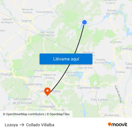 Lozoya to Collado Villalba map