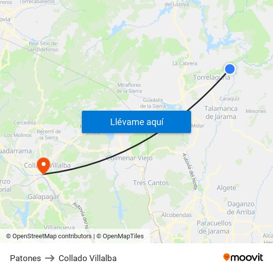 Patones to Collado Villalba map