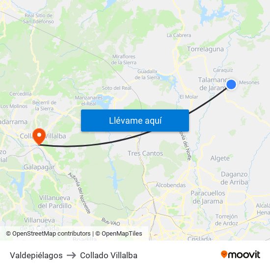 Valdepiélagos to Collado Villalba map