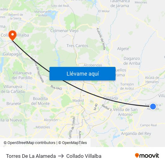 Torres De La Alameda to Collado Villalba map