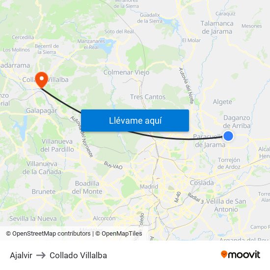 Ajalvir to Collado Villalba map