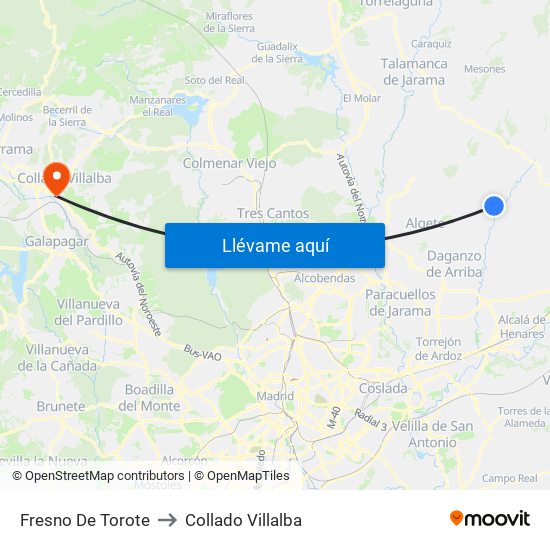 Fresno De Torote to Collado Villalba map