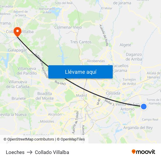 Loeches to Collado Villalba map