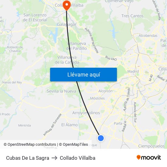 Cubas De La Sagra to Collado Villalba map
