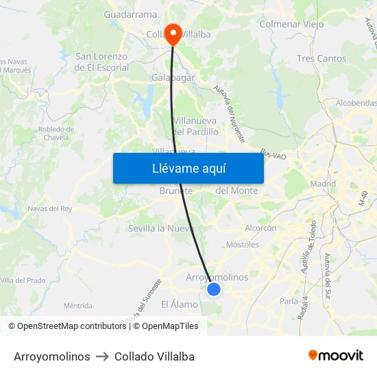 Arroyomolinos to Collado Villalba map