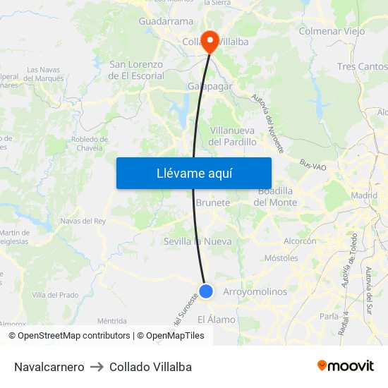 Navalcarnero to Collado Villalba map