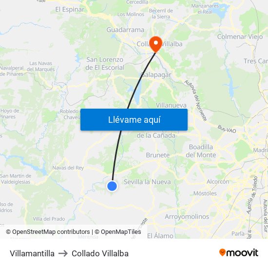 Villamantilla to Collado Villalba map
