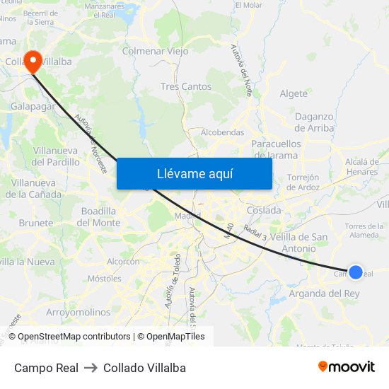 Campo Real to Collado Villalba map