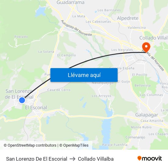 San Lorenzo De El Escorial to Collado Villalba map