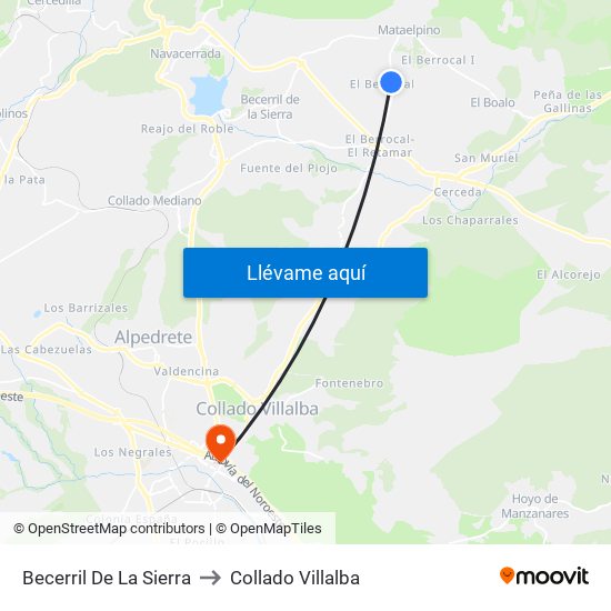 Becerril De La Sierra to Collado Villalba map