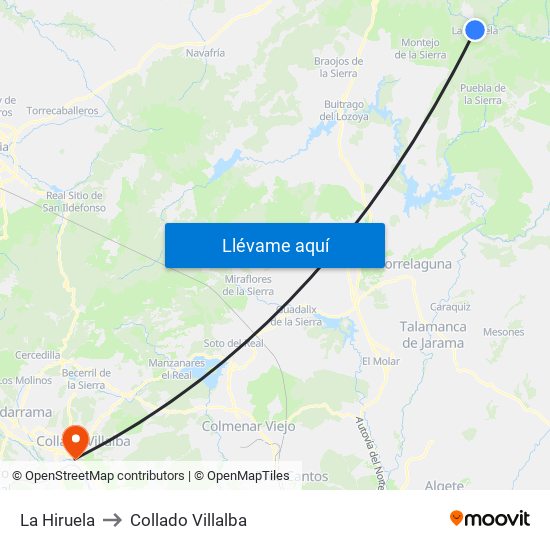 La Hiruela to Collado Villalba map