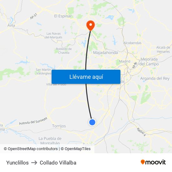 Yunclillos to Collado Villalba map