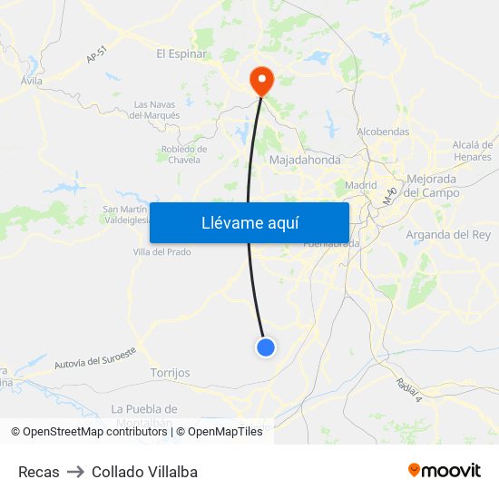 Recas to Collado Villalba map