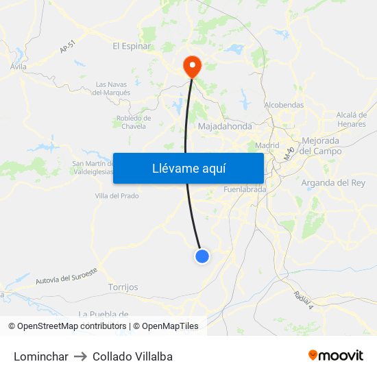 Lominchar to Collado Villalba map