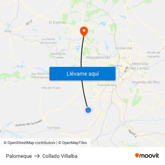 Palomeque to Collado Villalba map