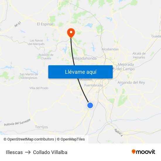 Illescas to Collado Villalba map