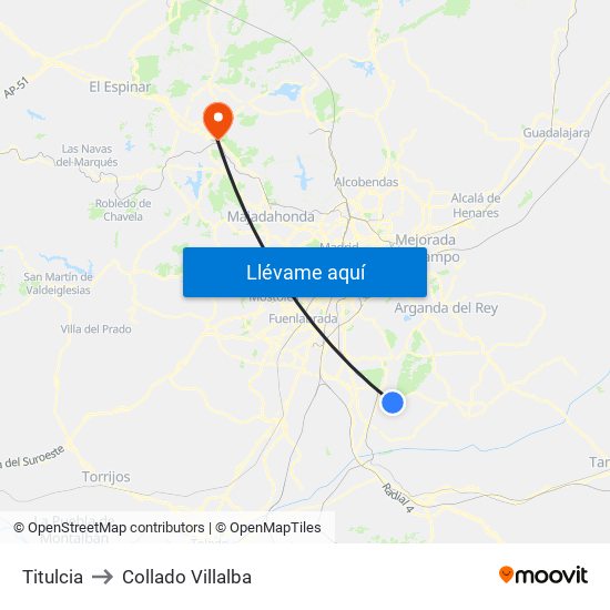 Titulcia to Collado Villalba map