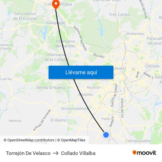 Torrejón De Velasco to Collado Villalba map