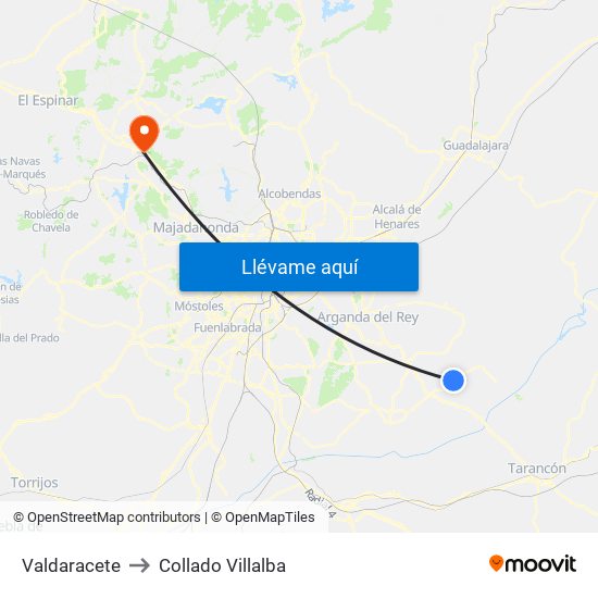 Valdaracete to Collado Villalba map