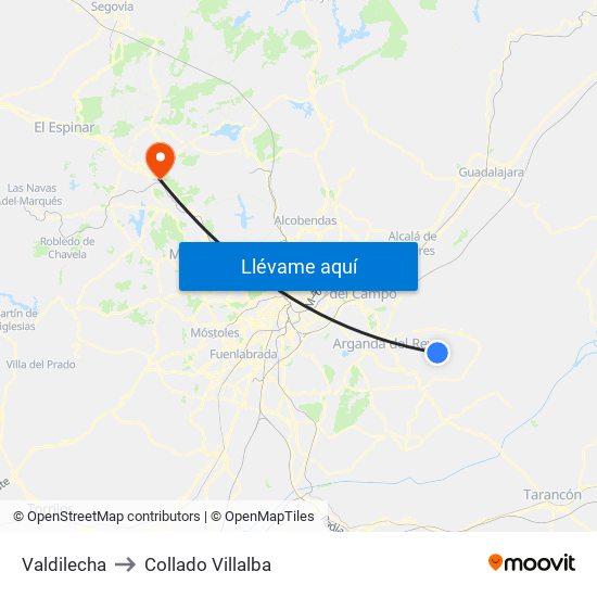 Valdilecha to Collado Villalba map