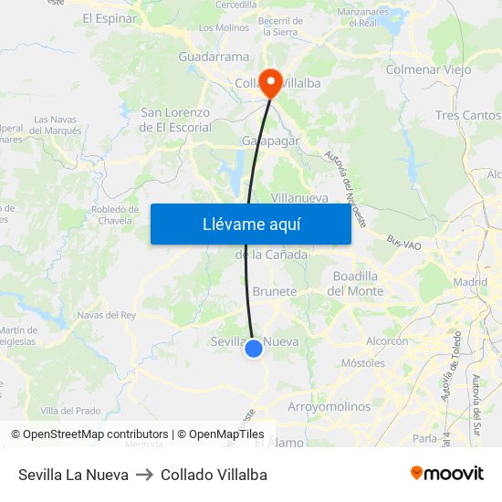 Sevilla La Nueva to Collado Villalba map