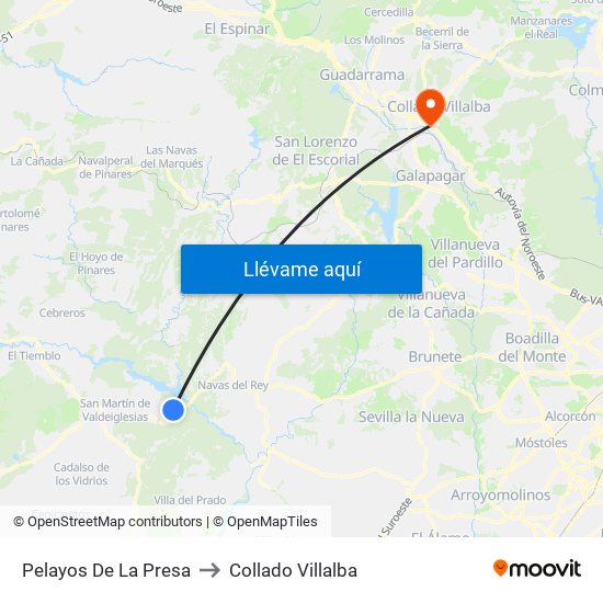 Pelayos De La Presa to Collado Villalba map