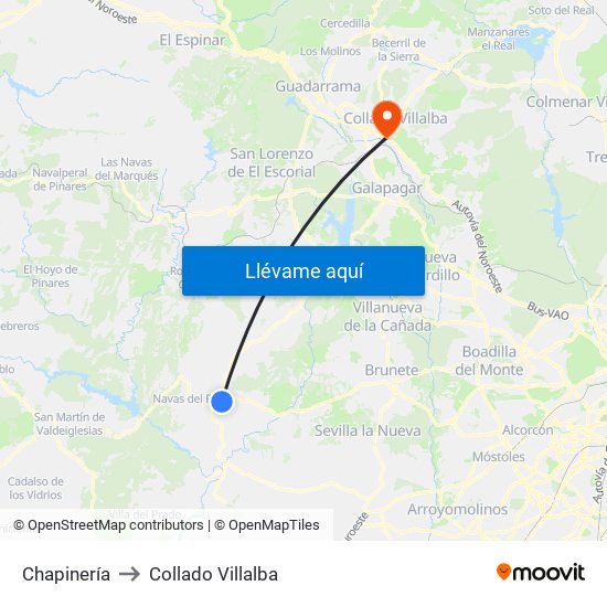 Chapinería to Collado Villalba map