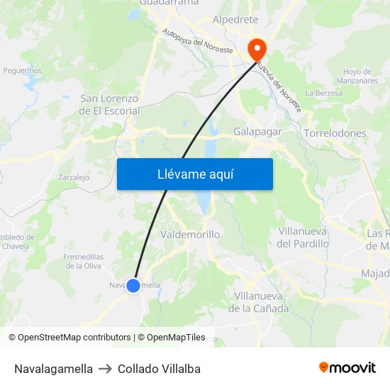 Navalagamella to Collado Villalba map