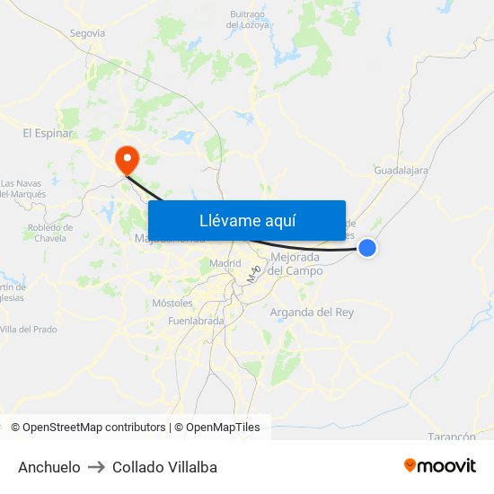 Anchuelo to Collado Villalba map