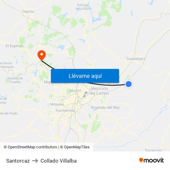 Santorcaz to Collado Villalba map