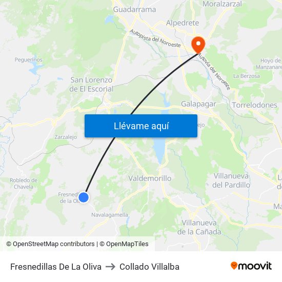 Fresnedillas De La Oliva to Collado Villalba map