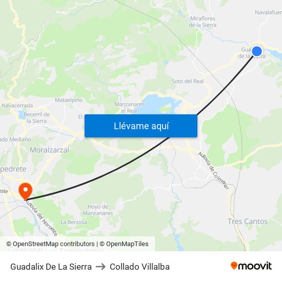Guadalix De La Sierra to Collado Villalba map