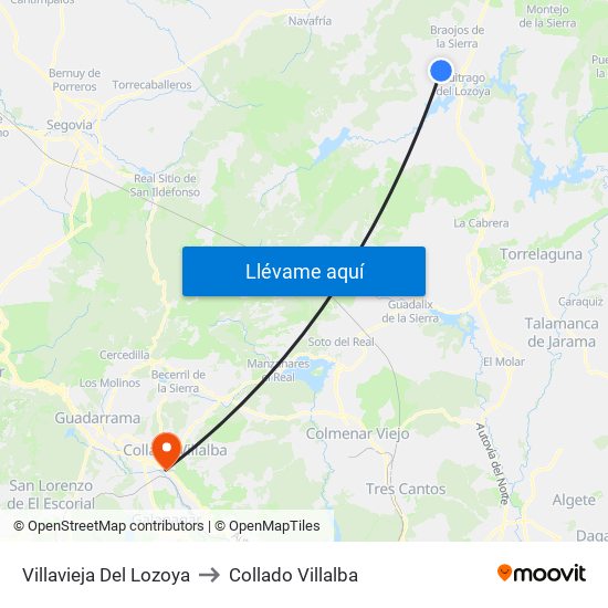 Villavieja Del Lozoya to Collado Villalba map
