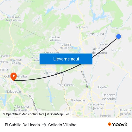 El Cubillo De Uceda to Collado Villalba map