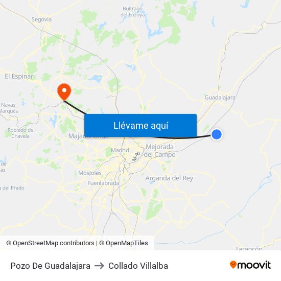 Pozo De Guadalajara to Collado Villalba map